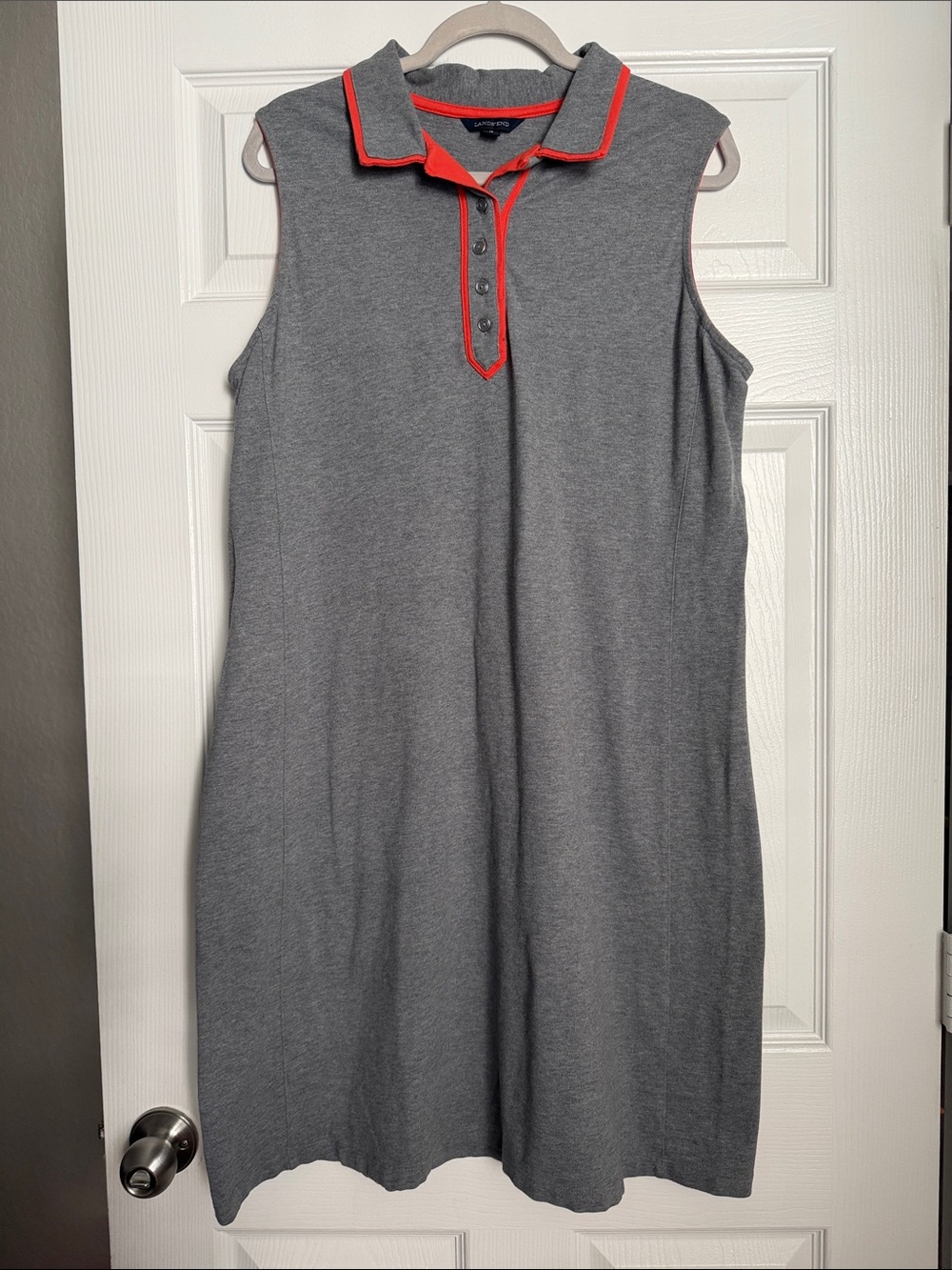 Lands' End Sleeveless Polo Dress in Gray with Coral Trim- XL